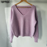 toppies Fall Woman Sweater loose deep v-neck one shoulder knitter tops