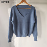 toppies Fall Woman Sweater loose deep v-neck one shoulder knitter tops