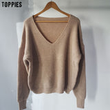 toppies Fall Woman Sweater loose deep v-neck one shoulder knitter tops