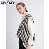 KPYTOMOA Women Oversized Houndstooth Sleeveless Vest Sweater Waistcoat Chic Tops