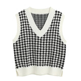 KPYTOMOA Women Oversized Houndstooth Sleeveless Vest Sweater Waistcoat Chic Tops