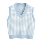 KPYTOMOA Women Oversized Houndstooth Sleeveless Vest Sweater Waistcoat Chic Tops