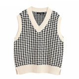 KPYTOMOA Women Oversized Houndstooth Sleeveless Vest Sweater Waistcoat Chic Tops