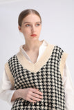 KPYTOMOA Women Oversized Houndstooth Sleeveless Vest Sweater Waistcoat Chic Tops