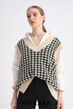 KPYTOMOA Women Oversized Houndstooth Sleeveless Vest Sweater Waistcoat Chic Tops