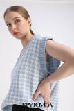 KPYTOMOA Women Oversized Houndstooth Sleeveless Vest Sweater Waistcoat Chic Tops