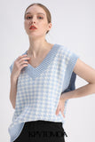 KPYTOMOA Women Oversized Houndstooth Sleeveless Vest Sweater Waistcoat Chic Tops