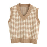 KPYTOMOA Women Oversized Houndstooth Sleeveless Vest Sweater Waistcoat Chic Tops