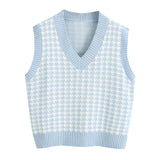 KPYTOMOA Women Oversized Houndstooth Sleeveless Vest Sweater Waistcoat Chic Tops