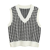 KPYTOMOA Women Oversized Houndstooth Sleeveless Vest Sweater Waistcoat Chic Tops