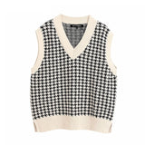 KPYTOMOA Women Oversized Houndstooth Sleeveless Vest Sweater Waistcoat Chic Tops