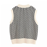KPYTOMOA Women Oversized Houndstooth Sleeveless Vest Sweater Waistcoat Chic Tops