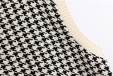 KPYTOMOA Women Oversized Houndstooth Sleeveless Vest Sweater Waistcoat Chic Tops