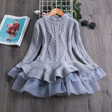 Winter Knitted Chiffon Girl Christmas Party Long Sleeve Kids Dress