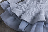 Winter Knitted Chiffon Girl Christmas Party Long Sleeve Kids Dress