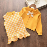 Melario Autumn Winter Girls Top and Plaid Princess Baby Sweater Knitted Dress 2Pcs