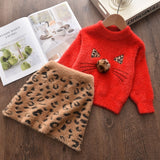 Melario Autumn Winter Girls Top and Plaid Princess Baby Sweater Knitted Dress 2Pcs