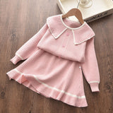 Melario Autumn Winter Girls Top and Plaid Princess Baby Sweater Knitted Dress 2Pcs