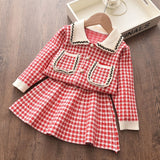 Melario Autumn Winter Girls Top and Plaid Princess Baby Sweater Knitted Dress 2Pcs