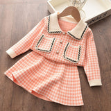 Melario Autumn Winter Girls Top and Plaid Princess Baby Sweater Knitted Dress 2Pcs