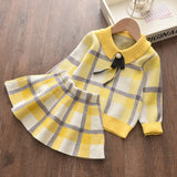 Melario Autumn Winter Girls Top and Plaid Princess Baby Sweater Knitted Dress 2Pcs