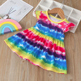 Winter Rainbow Long Sleeve Cotton Color Block Party Dress