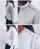 Ruffles Sexy Lace Patchwork Sweater O-Neck Long Sleeve