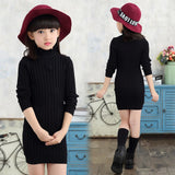 Winter Cotton knitting Dress Teenager Girls Long Sleeve Autumn Fall Clothes Elegant Pleated Dress
