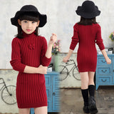 Winter Cotton knitting Dress Teenager Girls Long Sleeve Autumn Fall Clothes Elegant Pleated Dress