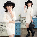 Winter Cotton knitting Dress Teenager Girls Long Sleeve Autumn Fall Clothes Elegant Pleated Dress