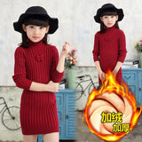 Winter Cotton knitting Dress Teenager Girls Long Sleeve Autumn Fall Clothes Elegant Pleated Dress