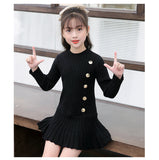 Winter Cotton knitting Dress Teenager Girls Long Sleeve Autumn Fall Clothes Elegant Pleated Dress