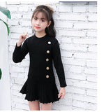 Winter Cotton knitting Dress Teenager Girls Long Sleeve Autumn Fall Clothes Elegant Pleated Dress