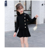 Winter Cotton knitting Dress Teenager Girls Long Sleeve Autumn Fall Clothes Elegant Pleated Dress
