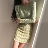 Korean Style O-neck Short Knitted Sweaters Cardigan