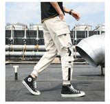 Men's Side Pockets Cargo Harem Pants Ribbons Black Hip Hop