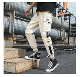 Men's Side Pockets Cargo Harem Pants Ribbons Black Hip Hop