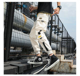 Men's Side Pockets Cargo Harem Pants Ribbons Black Hip Hop