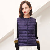 Women White Duck Down Vest Soft Fabric Ultra Light Vest