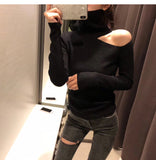 Knitted Sweater Off Shoulder Pullovers Long Sleeve Turtleneck