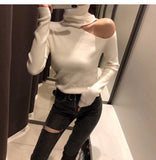Knitted Sweater Off Shoulder Pullovers Long Sleeve Turtleneck