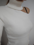 Knitted Sweater Off Shoulder Pullovers Long Sleeve Turtleneck