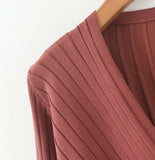 HELIAR Women V-Neck Bandage Waist Sweaters Long Sleeve Pullovers