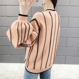 Autumn Winter New Knitted Sweater Women Loose wild V Neck Striped Pullover