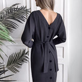 Sexy v Neck Long Sleeve Sashes Button Casual Dress