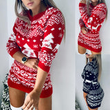 Women Winter Long Sleeve Loose Christmas Print A-line Mini Dress