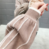Autumn Winter New Knitted Sweater Women Loose wild V Neck Striped Pullover