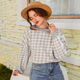Simplee Women geometric khaki knitted sweater casual