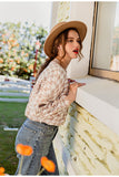 Simplee Women geometric khaki knitted sweater casual
