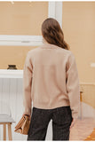 Simplee Women geometric khaki knitted sweater casual